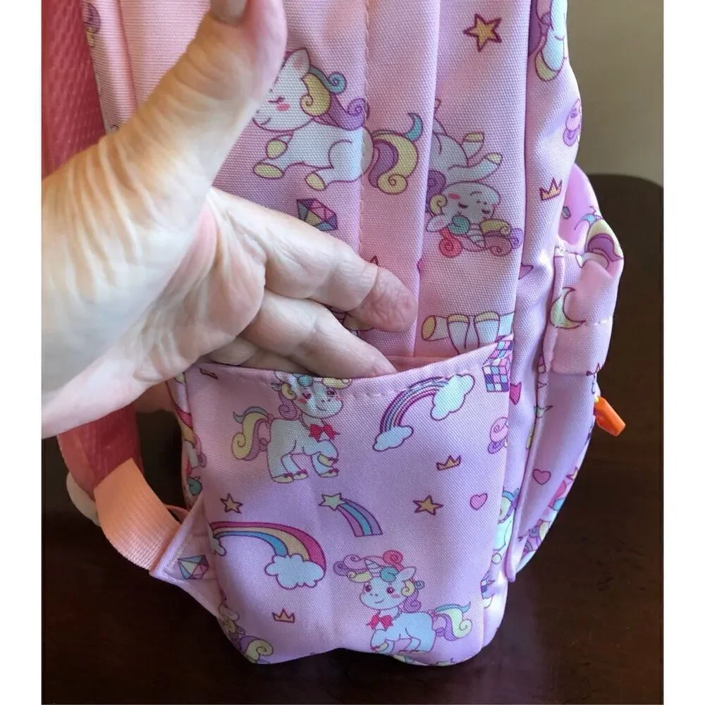 ACCMOR - NWT - Little Girls Canvas Backpack. Rainbows & Unicorns/Pink & Lavender